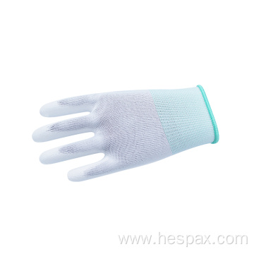 Hespax Anti-static White Polyester Knitted PU Coated Gloves